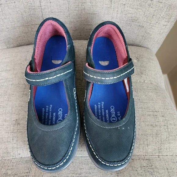 Orthfeet Blue Athens Mary Jane Leather Shoes Womes Size 9 Medium Velcro - Picture 15 of 15